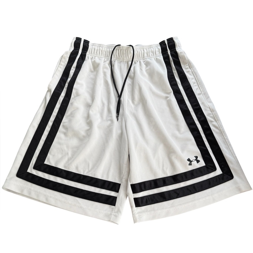 Under Armour Men's Athletic Basketball Shorts in White with Black Stripes